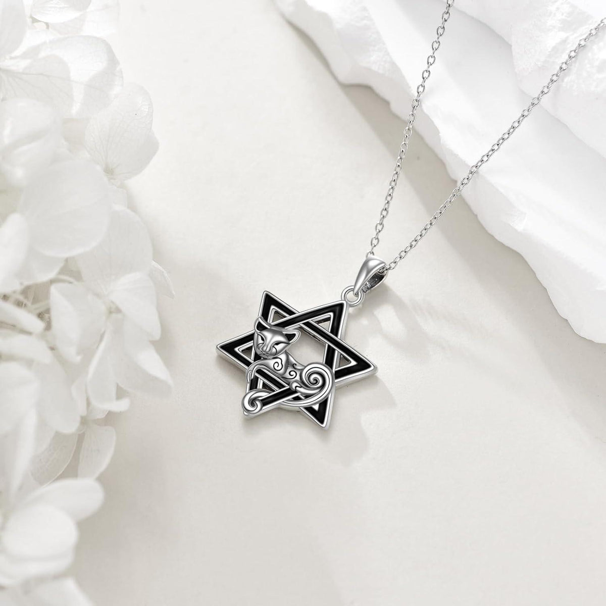 Sterlingsilber Davidstern Katzenhalskette Wiccian Geschenk