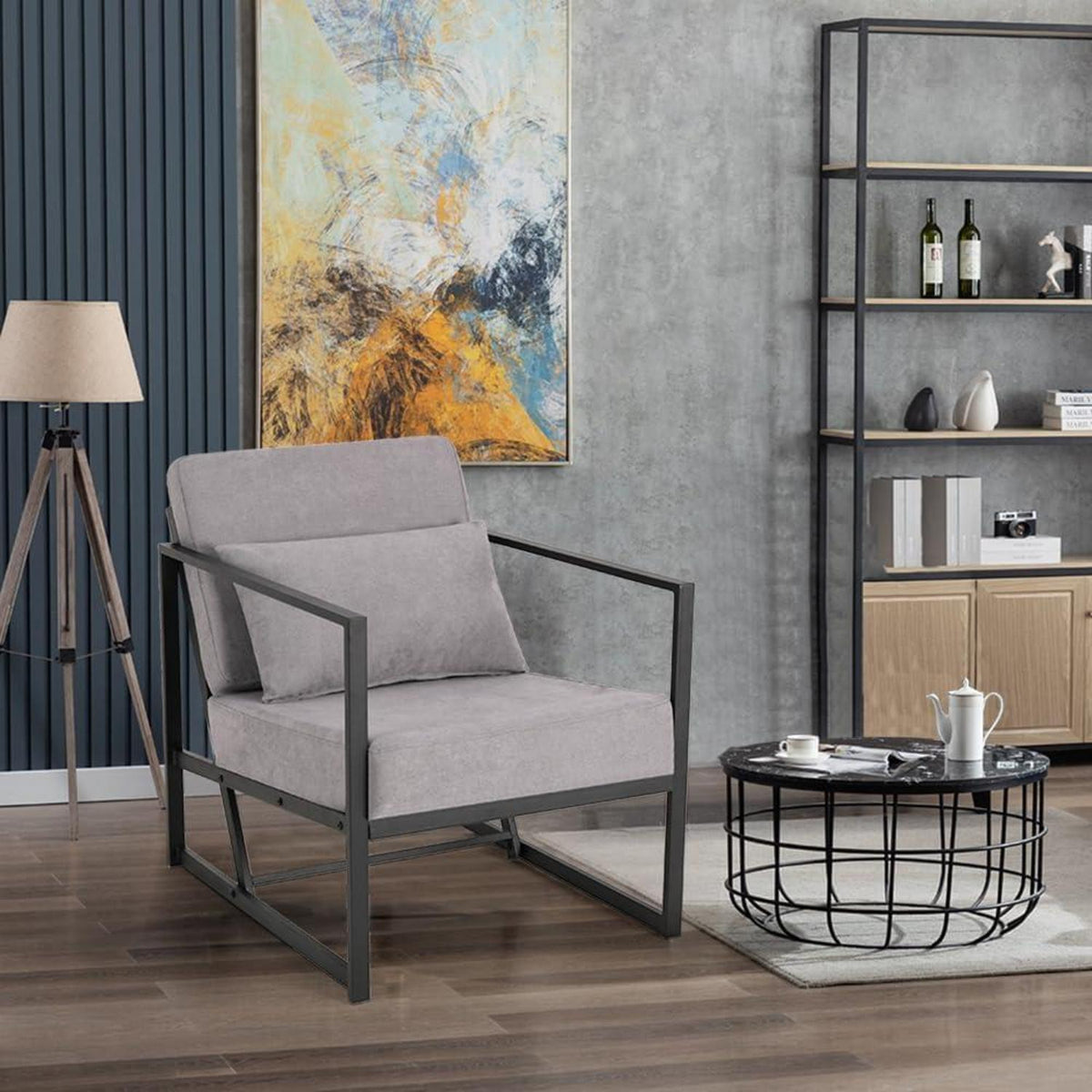 Mingone 2er Set gepolsterte Lounge-Sessel Hellgrau