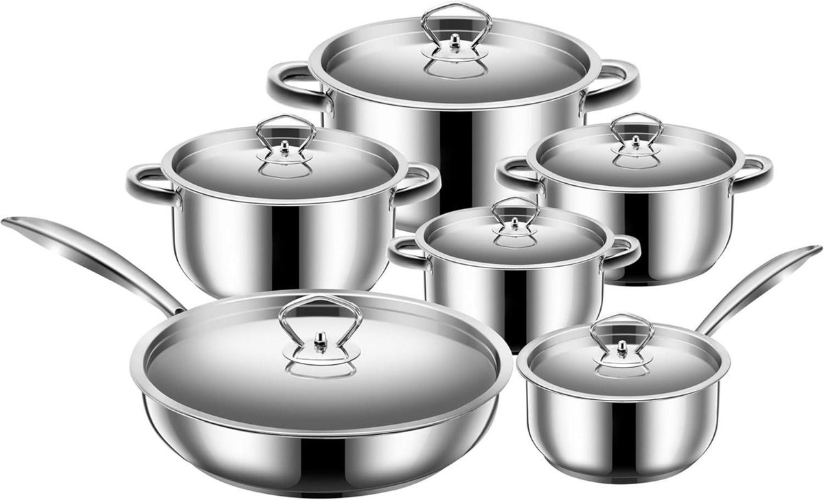 Kochtopf Set 6-teilig Induktion Edelstahl Deckel mattiert