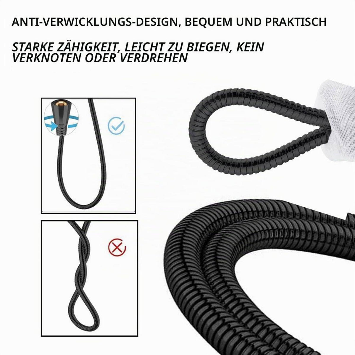 Duschschlauch Schwarz 2m Edelstahl Universal 1/2" Anschluss