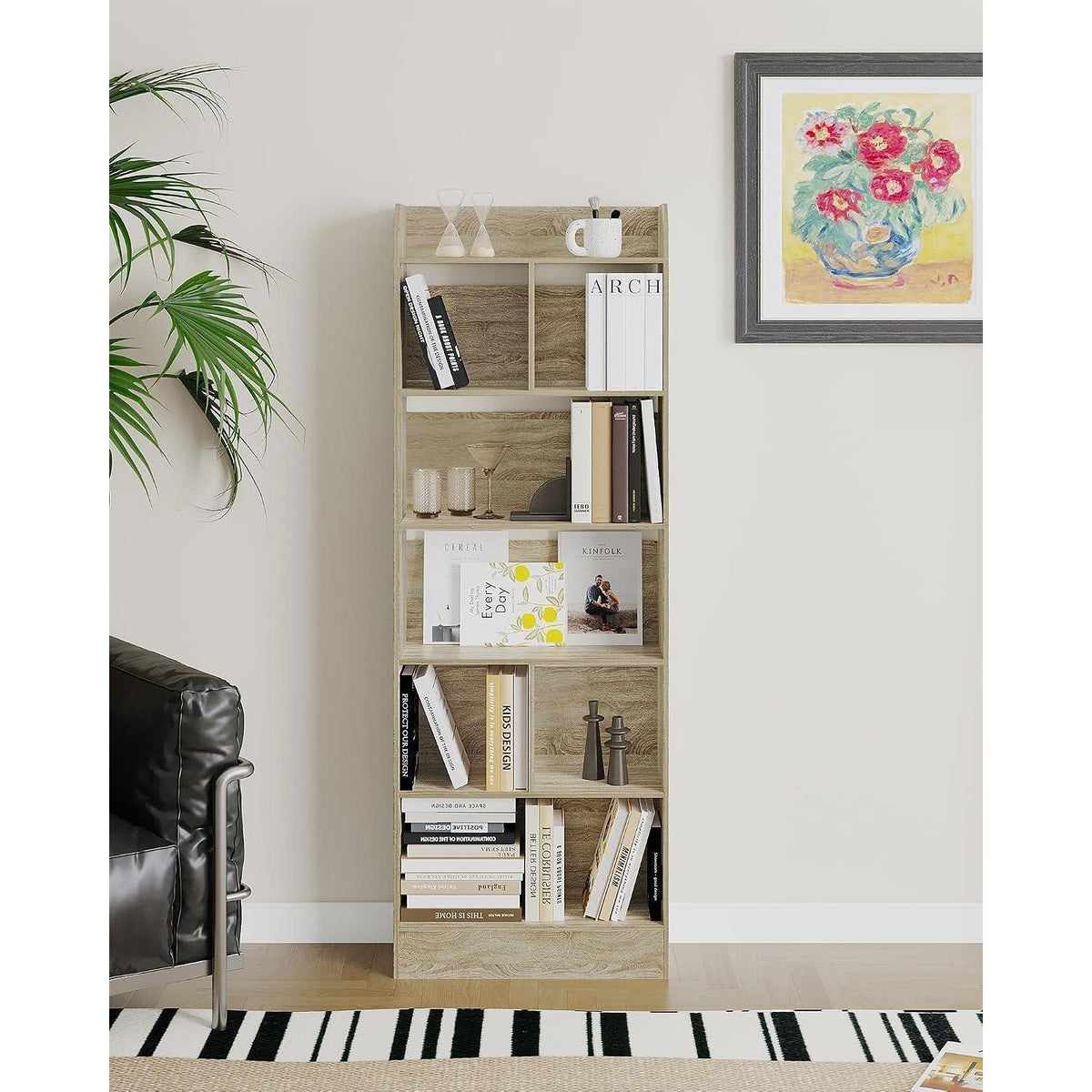 Bücherregal 6 Fächer Eichenbeige – Standregal für Wohnzimmer