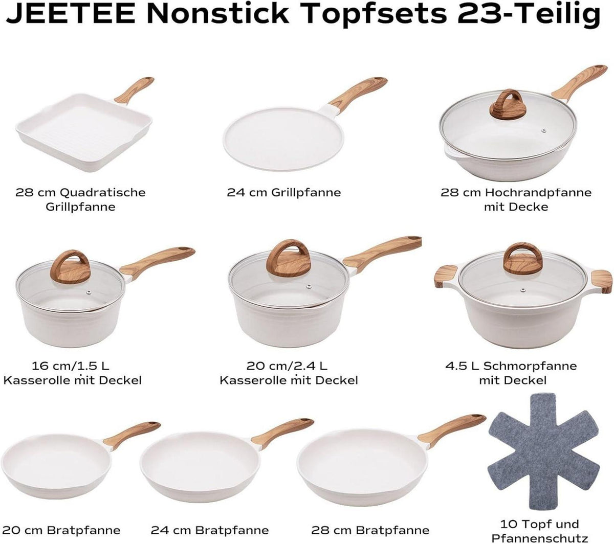 JEETEE Wesentlich Topfset Pfannenset 23-teilig Antihaft