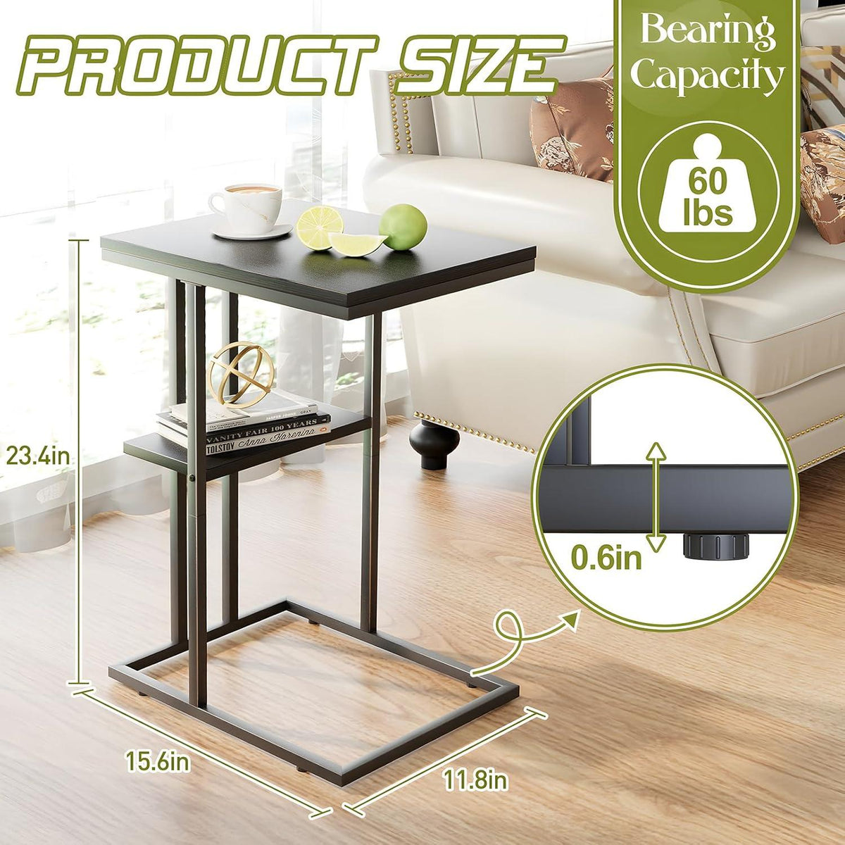 Modernes C-Form Design Beistelltisch Multifunktional Holzoptik Schwarz