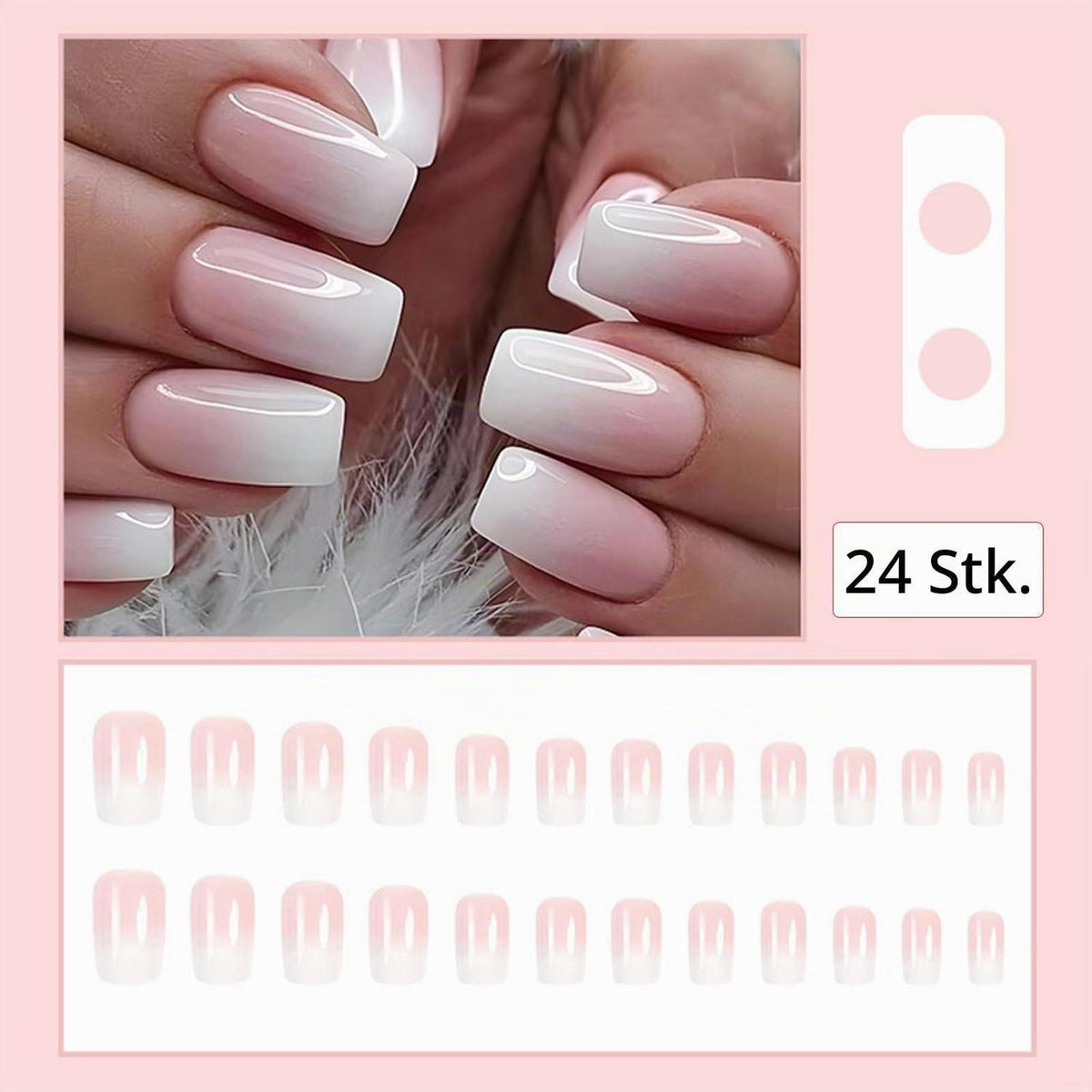 Künstliche Nägel Ombré Pink Quadratisch Glänzend 24 Stück