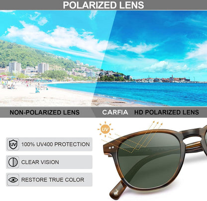 CARFIA Vintage Polarisierte Herren Sonnenbrille UV-Schutz Acetatrahmen