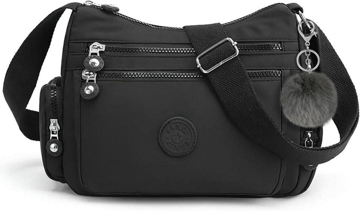 Aucuu Nylon Umhängetasche Damen mit Mehreren Taschen, Multifunktionale Crossbody Bag in Schwarz/Blau