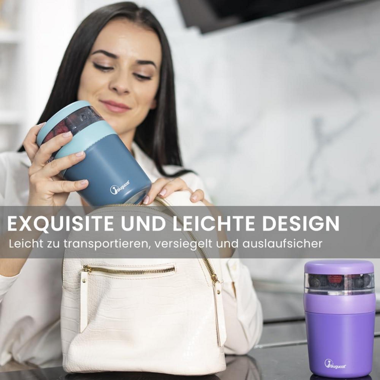 Müslibecher to go 150ML+500ML Auslaufsicherer Lunchpot Löffel Blau