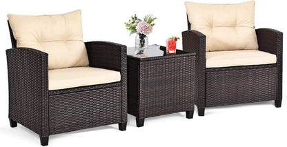 3tlg. Polyrattan Gartenmöbel Set mit Gartensessel&Rattantisch