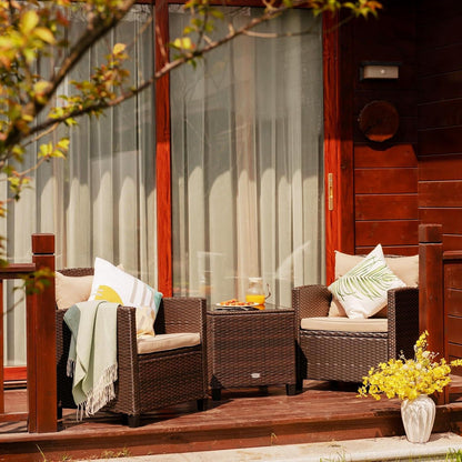 3tlg. Rattan Balkonset mit Gartensessel & Tisch, Sitzkissen