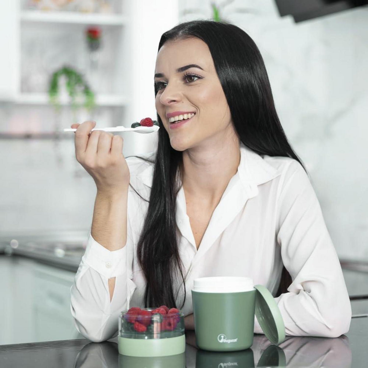 Bugucat Müslibecher Joghurtbecher to go 150ML+500ML Lunchpot Obstbehälter