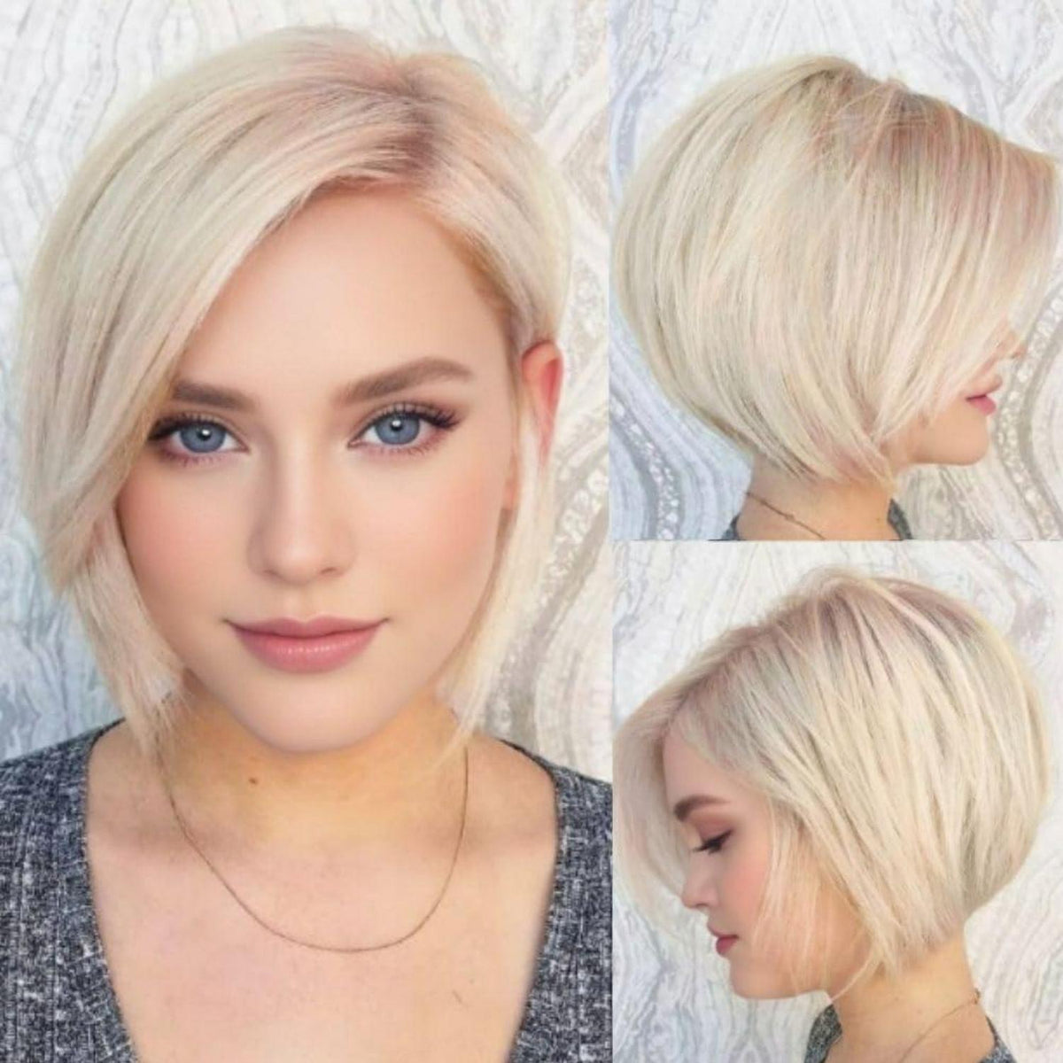 Bob Blonde Glatte Perücke Damen Kurz Seitenteil Synthetisch