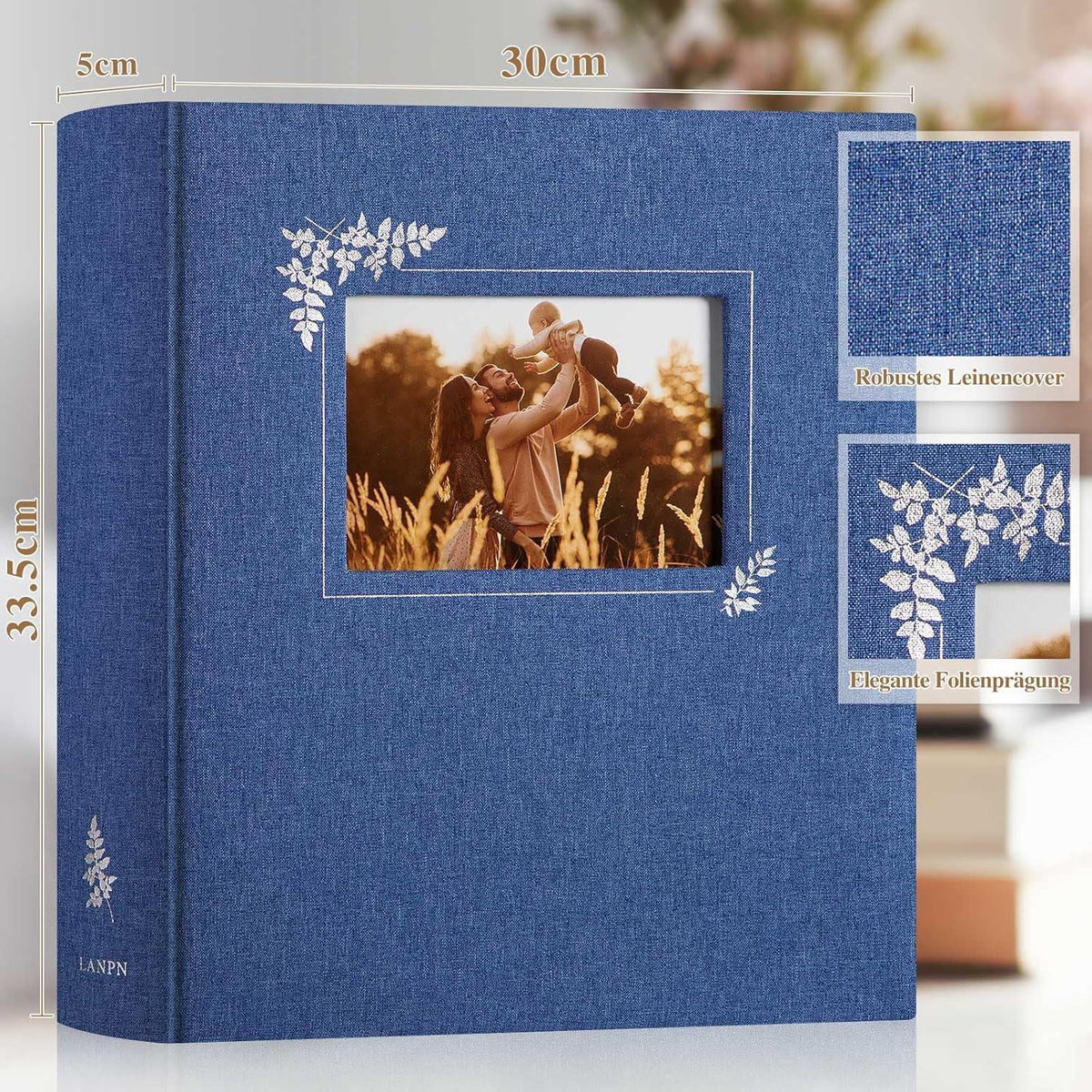 Leinen Fotoalbum zum Selbstgestalten, Blau, 100 Seiten