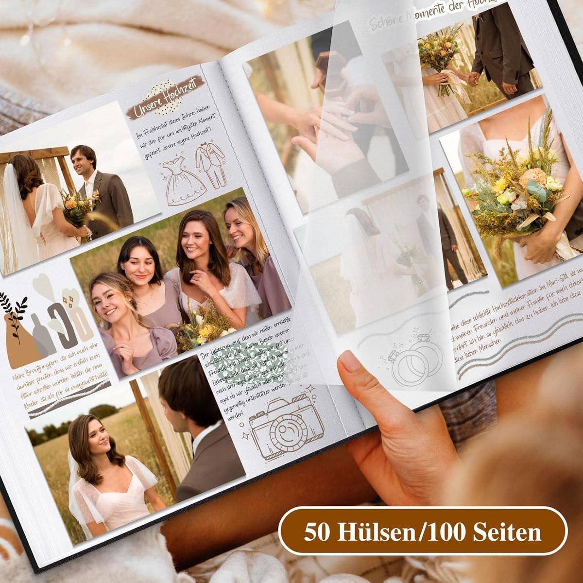 Leinen Fotoalbum zum Selbstgestalten, Blau, 100 Seiten