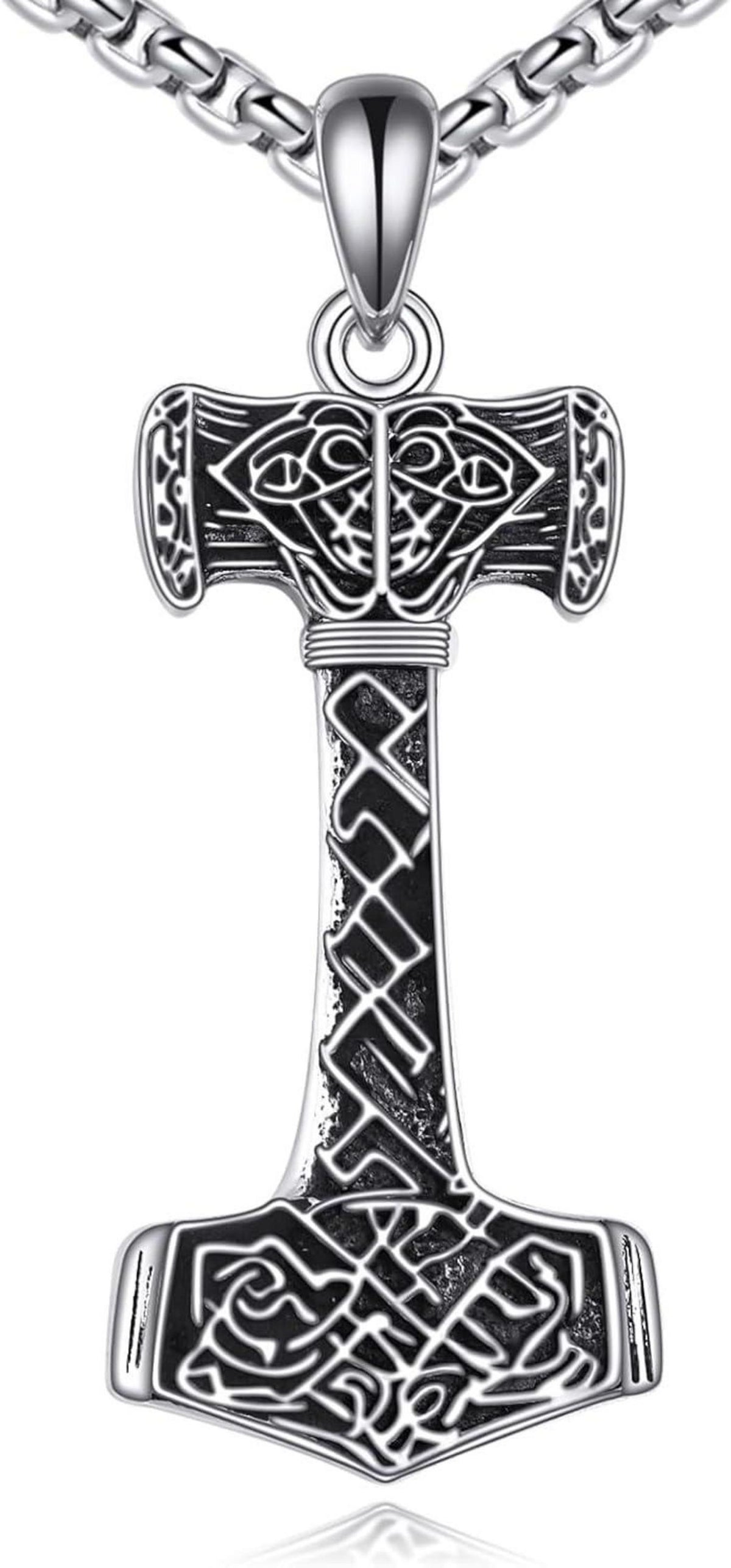 Thors Hammer Halskette 925er Sterlingsilber Wikinger Runen Schmuck