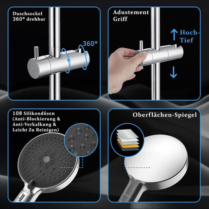 Edelstahl Duschstange mit Brause 90cm – Komplettset mit Handbrause