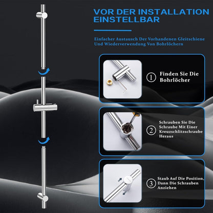 Edelstahl Duschstange mit Brause 90cm – Komplettset mit Handbrause
