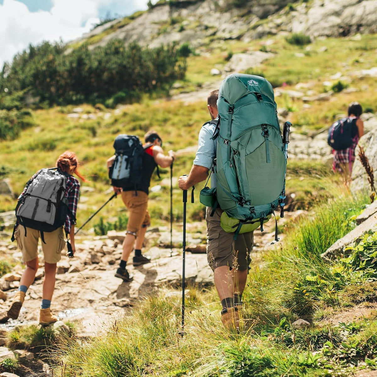 100L Trekkingrucksack Grün mit Regenschutz für Damen Herren