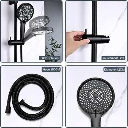 Edelstahl Duschstange mit Brause 90cm – Komplettset Schwarz
