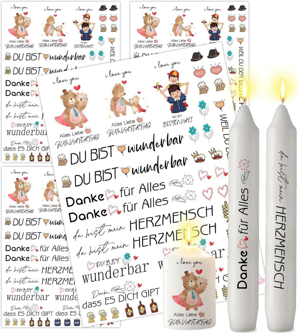 Kerzentattoo Vatertag Papa Geschenk DIY Stickerbogen A5