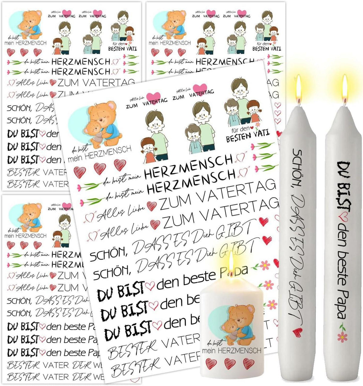 Kerzentattoos Vatertag Bester Papa DIY Stickerbogen A5