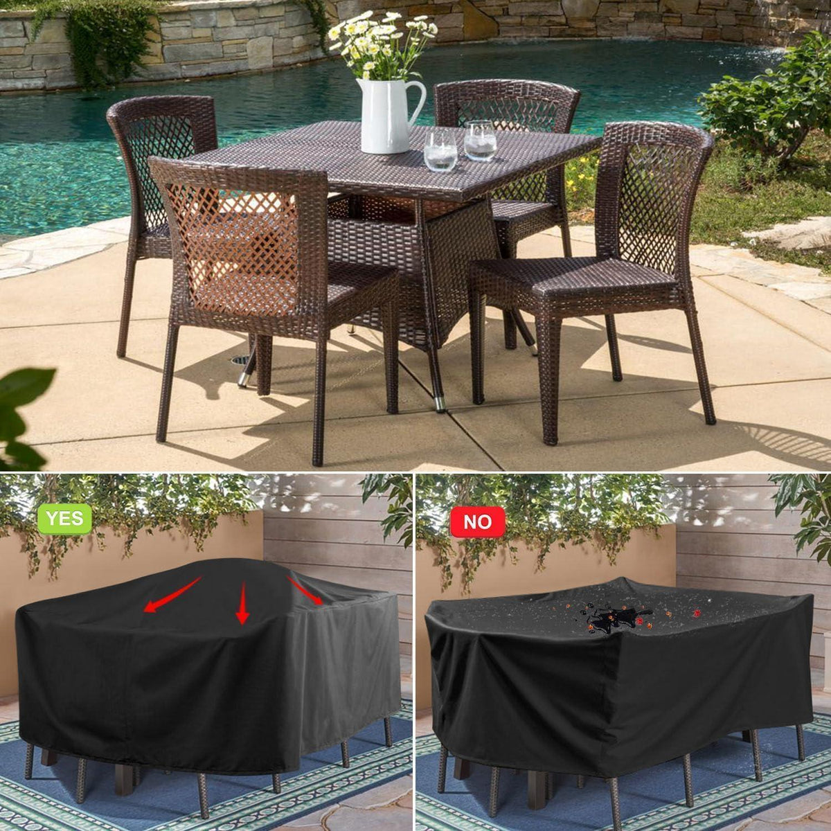 Wasserdichte Abdeckung für Gartentisch 140x140x90cm – Winterfest & UV-Beständig