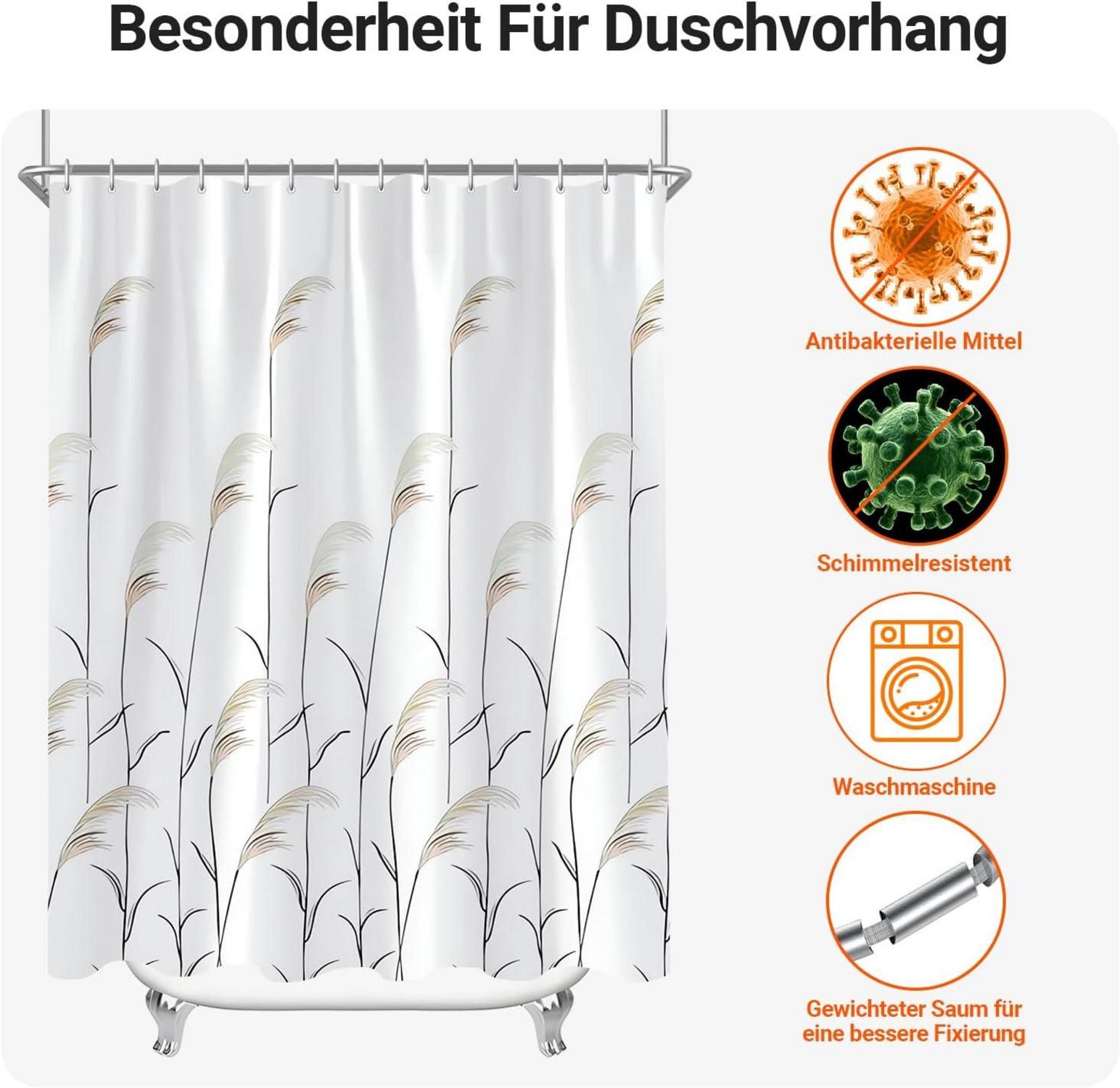 Duschvorhang Weizenohr 80x200cm Antischimmel Waschbar Badevorhang 5 Ringe