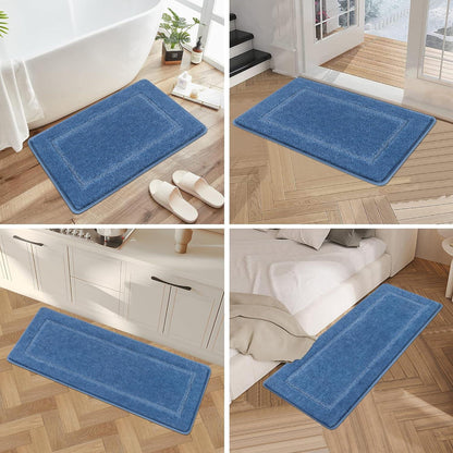 3-teiliges Badematten-Set Blau Mikrofaser Flauschig Waschbar
