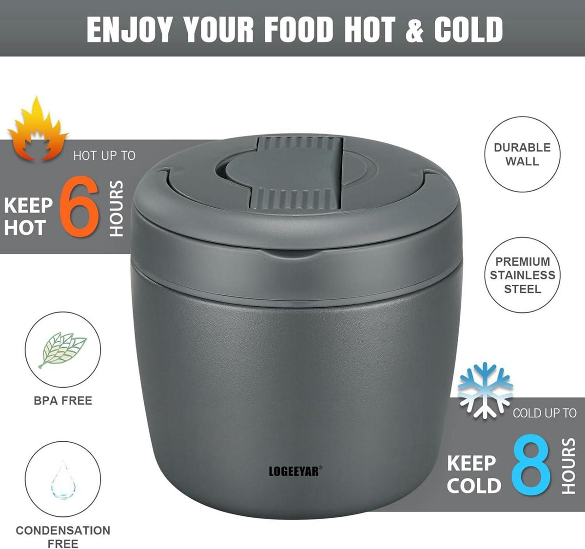 Thermobehälter 970ml mit Deckel, Edelstahl, Auslaufsicher, Lunchbox