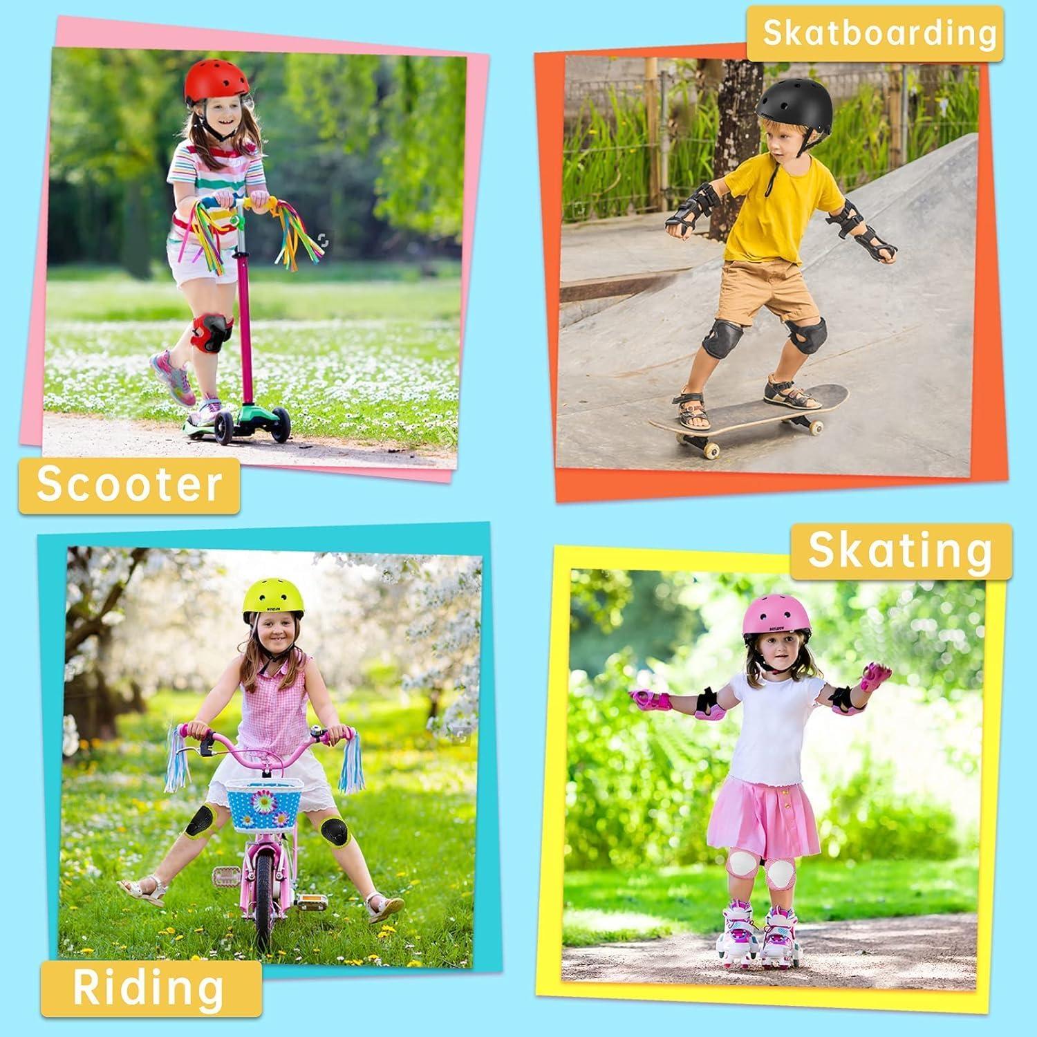Kinder Fahrradhelm Set 7-in-1 Knieschoner Verstellbar Skateboard Schwarz
