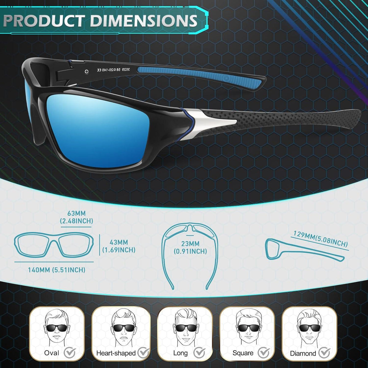 Herren Sonnenbrille Polarisierte Sportbrille UV400 Cat 3 CE