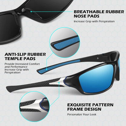 Herren Sonnenbrille Polarisiert Sport Fahrradbrille UV400 Cat 3 CE Blau