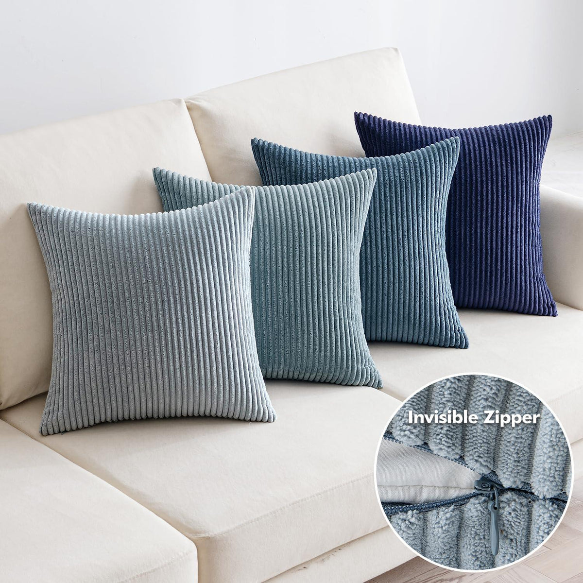 EMEMA Kissenbezug Kordsamt Zierkissenbezug 4er Set 50x50 cm Dunkelblau Serie