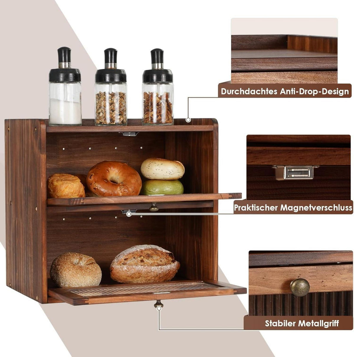 Brotkasten XL Zirbenholz Eco Holz Brotaufbewahrung Acryltür 2 Etagen 36x24x34cm