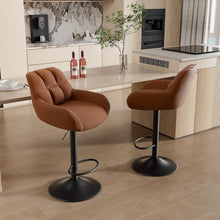 2er Set Barhocker mit PU-Leder, Rückenlehne, Fußstütze Brown