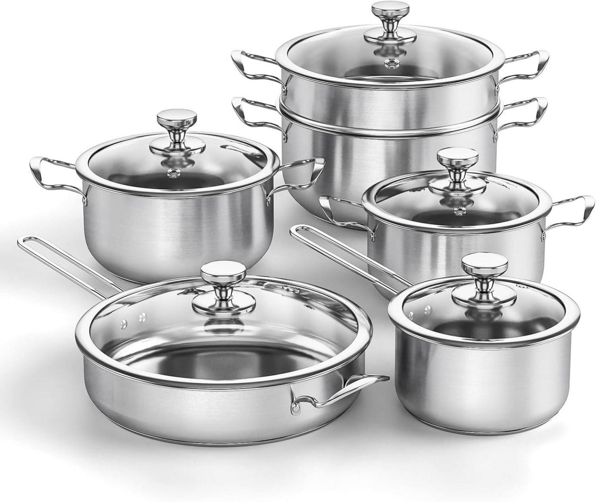 Edelstahl Topf und Pfannenset 11-teilig Induktion Kochgeschirr