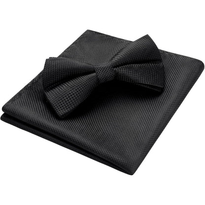Fliege mit Einstecktuch Set für Herren – Vorgebunden, Einstellbar, Schwarz