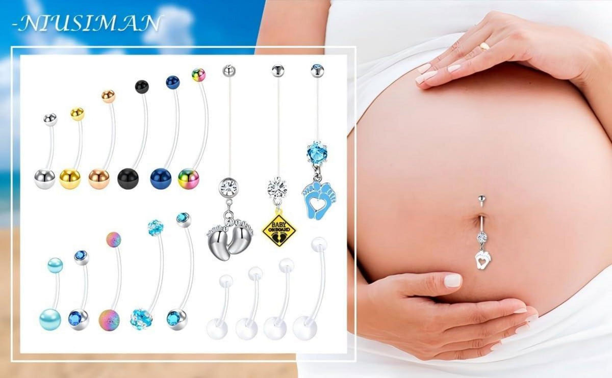 Schwangerschafts Bauchnabel Piercing Set UV 15 Flexibel Klar
