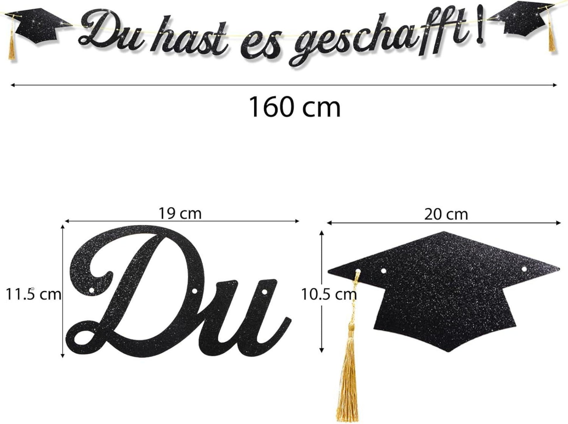 Graduation Deko Glitzer Schwarz - Abschluss Girlande mit