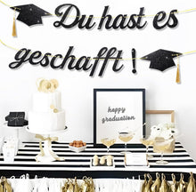 BETESSIN Graduation Deko Abschlussfeier Girlande Schwarz Glitzer Hut Motiv Banner