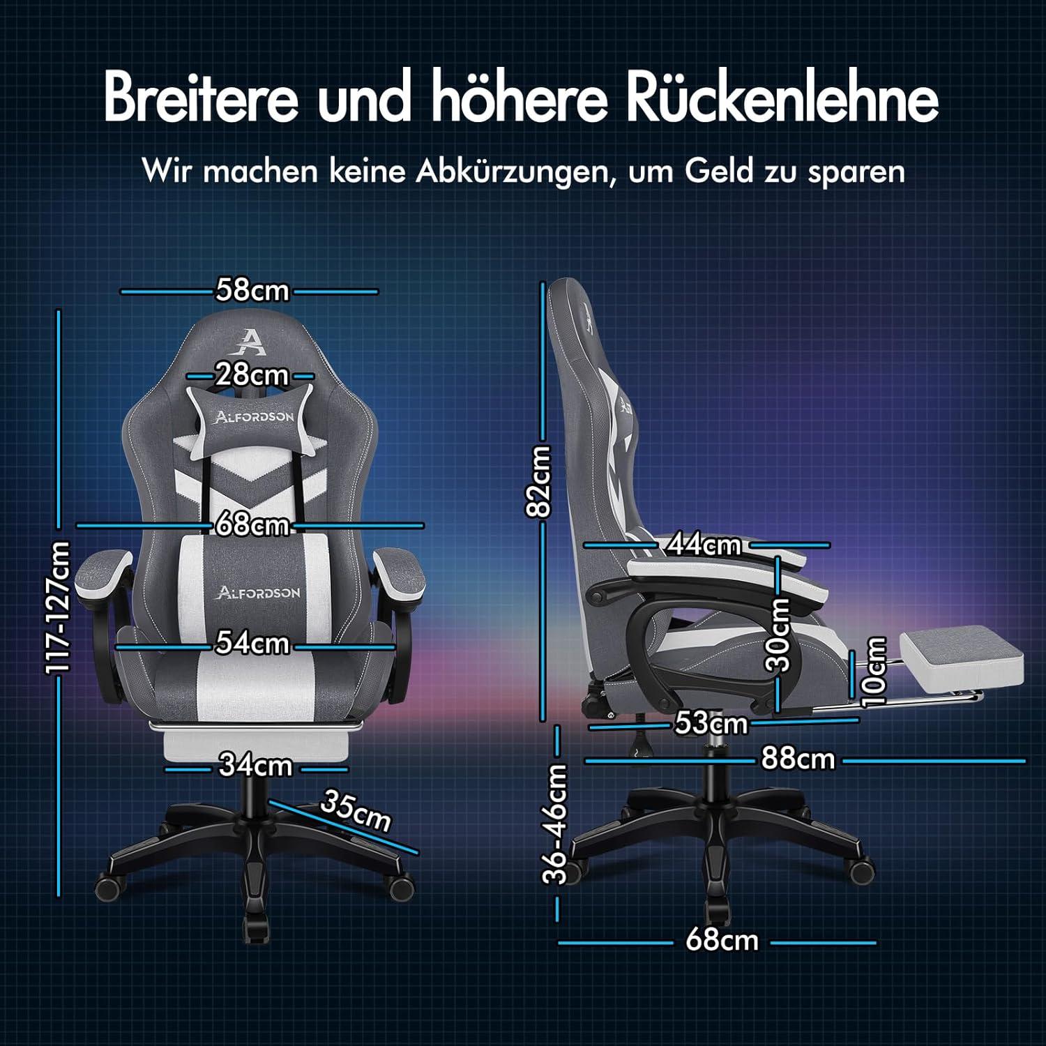 ALFORDSON LED Gaming-Stuhl 8-Punkt-Massage RGB Beleuchtung Grau