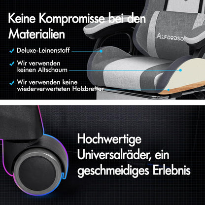 Gaming Stuhl LED 8-Punkt-Massage RGB Beleuchtung Grau Spleißen