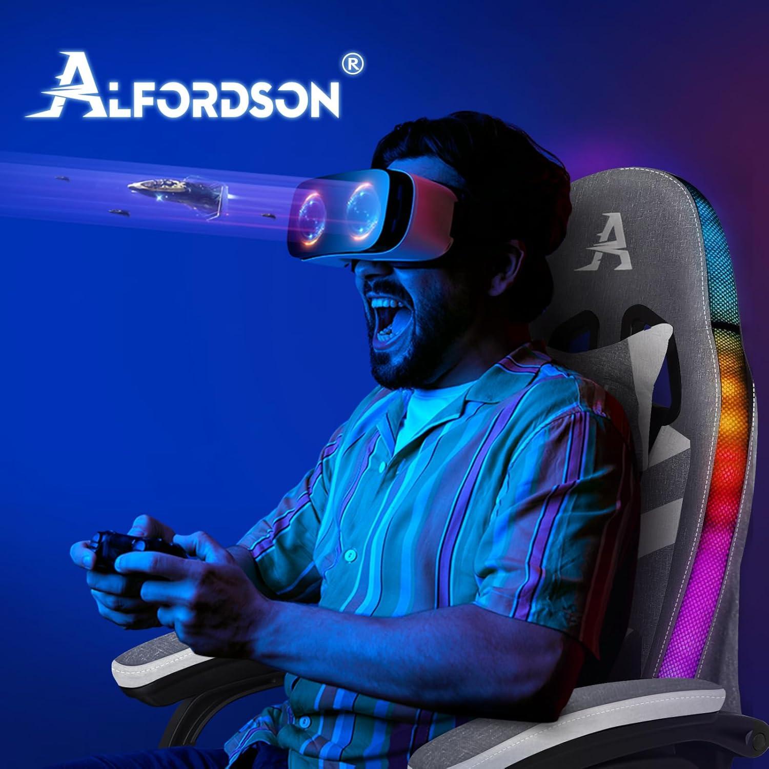 ALFORDSON Gaming-Stuhl LED 8-Punkt-Massage RGB Drehstuhl Grau Spleißen
