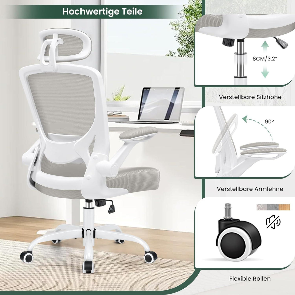 Ergonomischer Bürostuhl mit verstellbarer Kopfstütze und