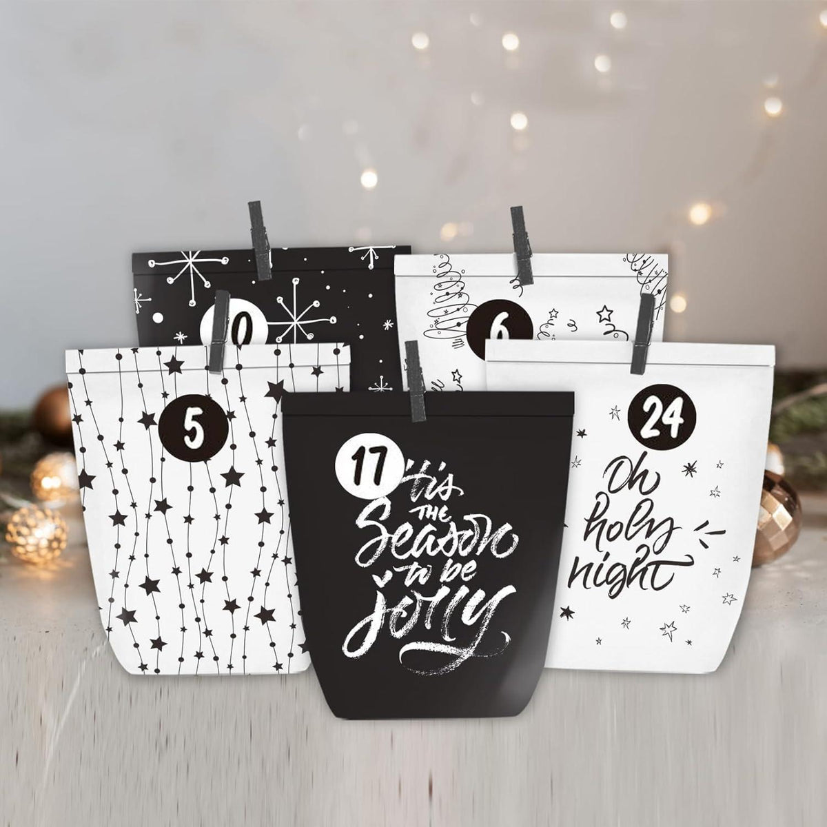 Kraftpapier Adventskalender zum Selbst Gestalten Weihnachtsdeko Schwarz