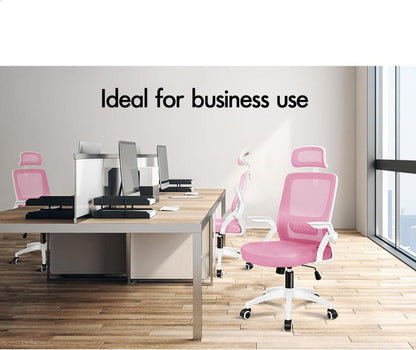 ALFORDSON Bürostuhl mit Kopfstütze und Lordosenstütze in Rosa