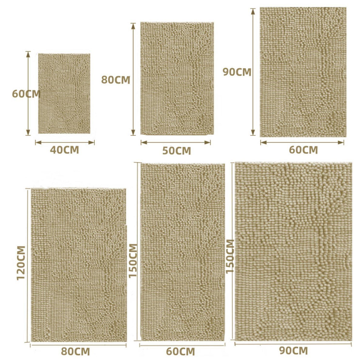 Chenille Fußmatte rutschfest, 50x80 cm, Beige