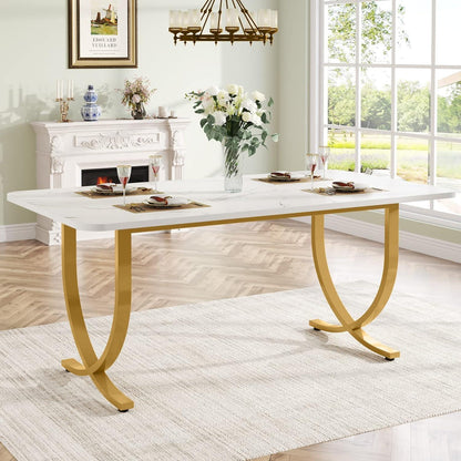 Moderner Esstisch Weiß & Gold | 160x80cm | Küchentisch für 6 Personen