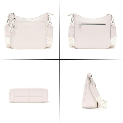 SOGYECS Umhängetasche Damen Klein Crossbody Bag breiter Gurt Beige
