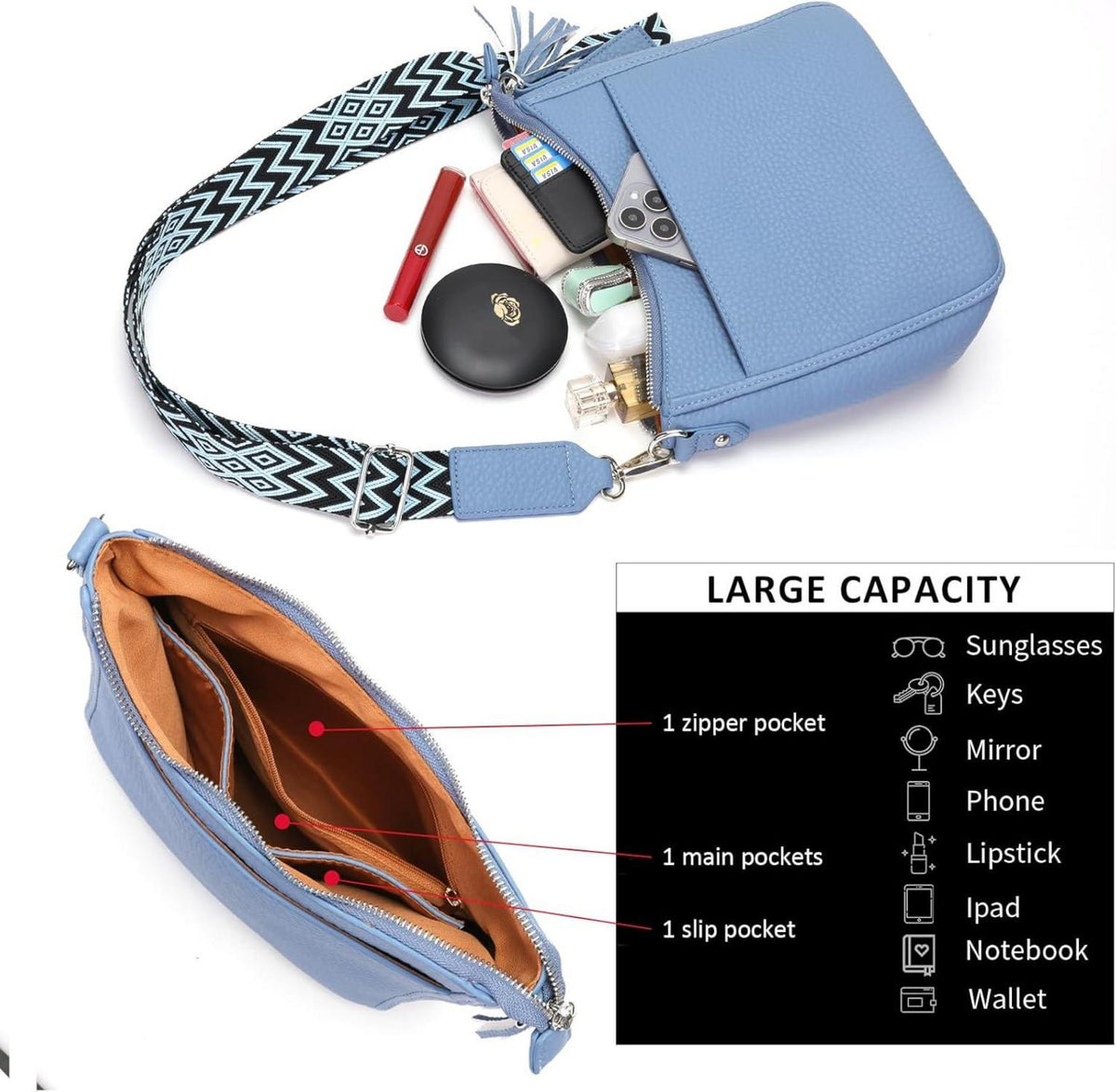 Umhängetasche Damen Klein Crossbody Bag Breiter Gurt