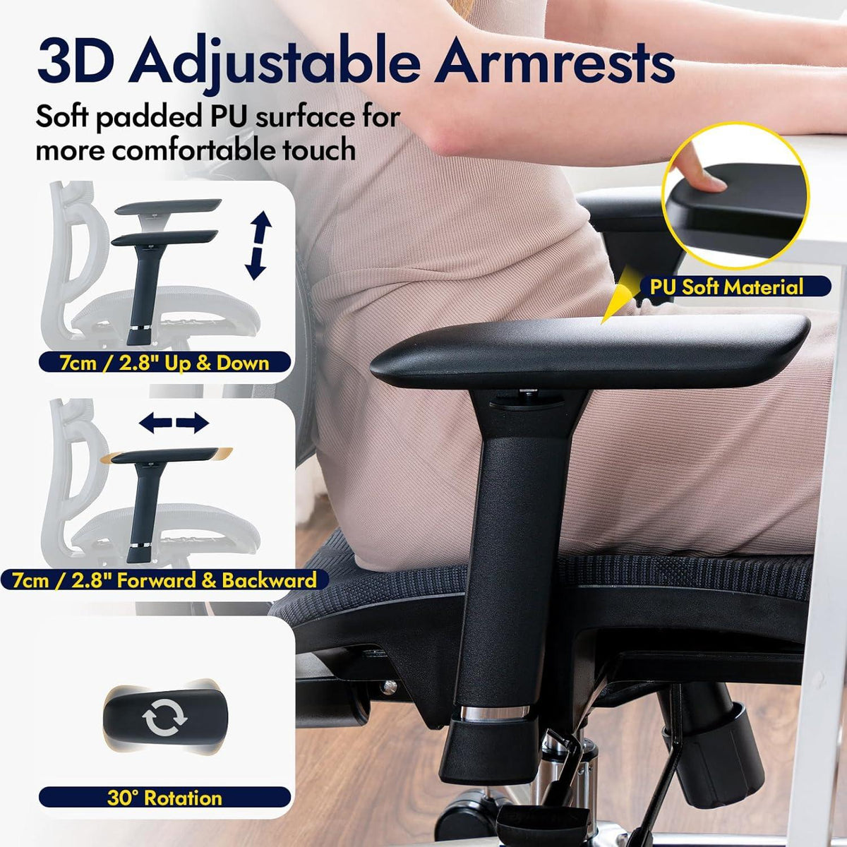 Großer Ergonomischer Bürostuhl mit Hoher Rückenlehne und 3D Armlehnen